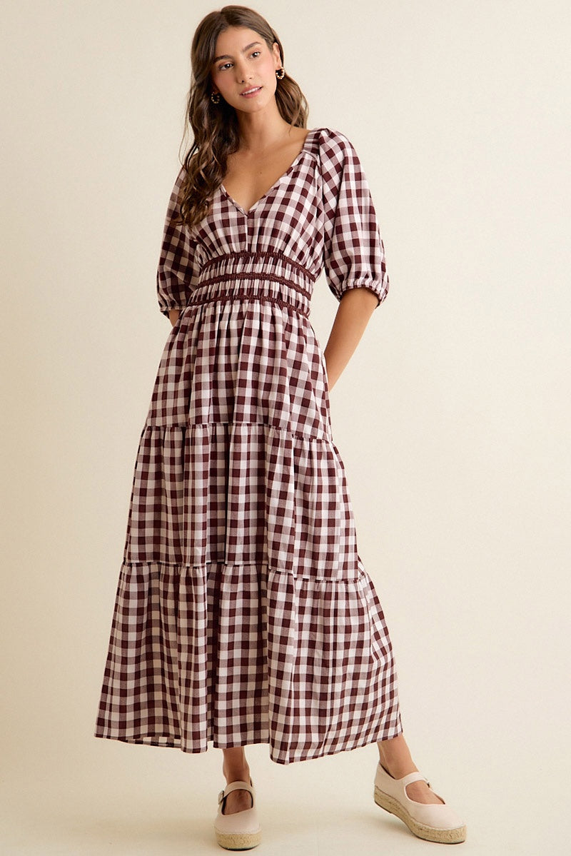 Farmers Market Brown Plaid Maxi Dress