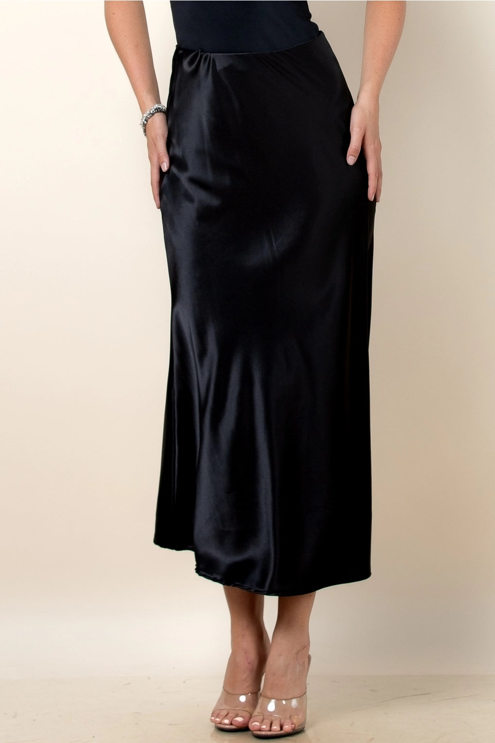 Saturday Night Black Satin Skirt