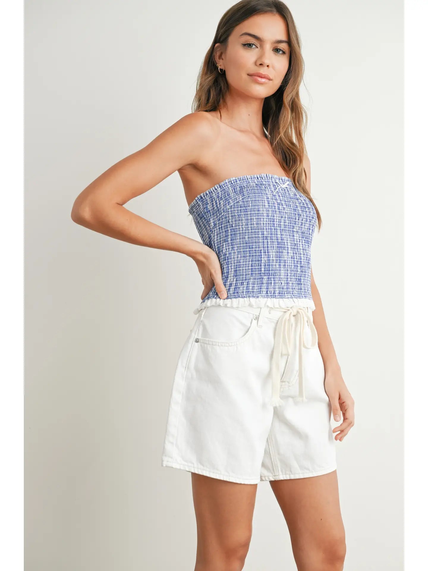 Home Of The Brave Blue Striped Strapless Top