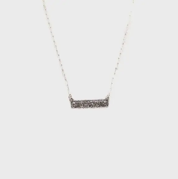 Silver Flower Bar Necklace 