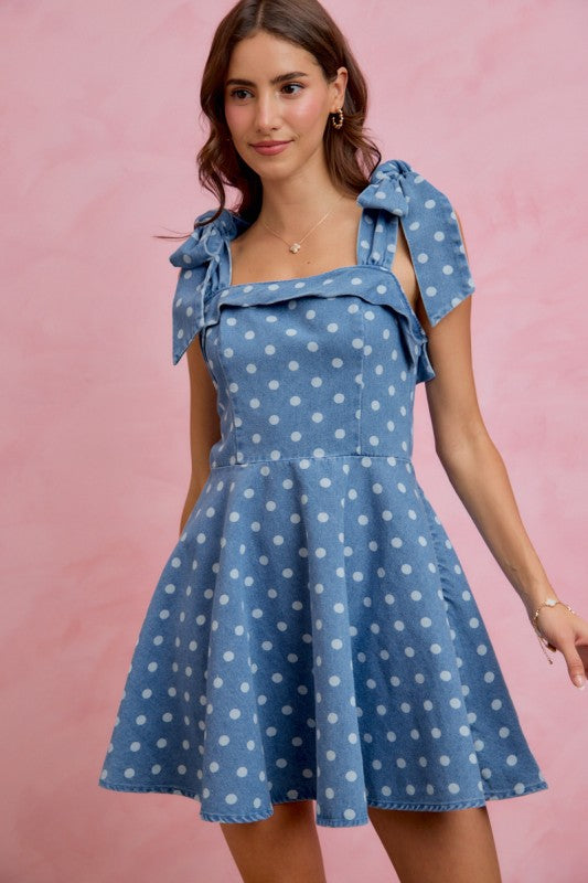 The Right Decision Polka Dot Denim Dress