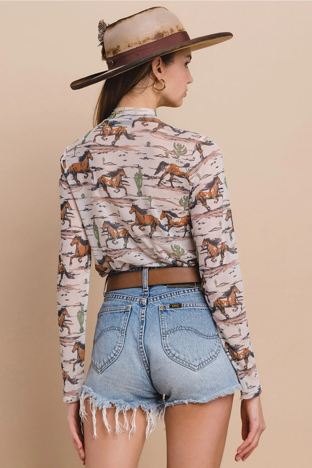 RESTOCK Don't Get Caught Up Cactus Horse Mesh Top