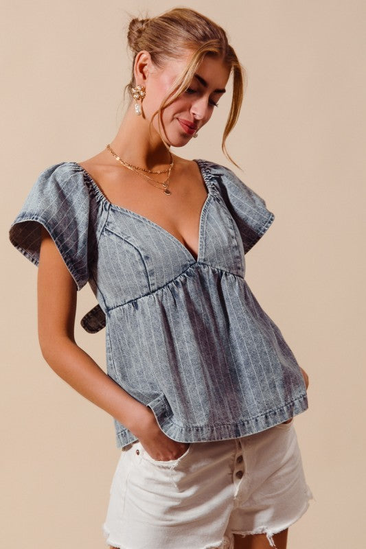 All I See Is You Striped Denim Blouse