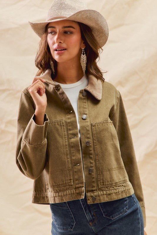 Joy To The World Olive Corduroy Jacket