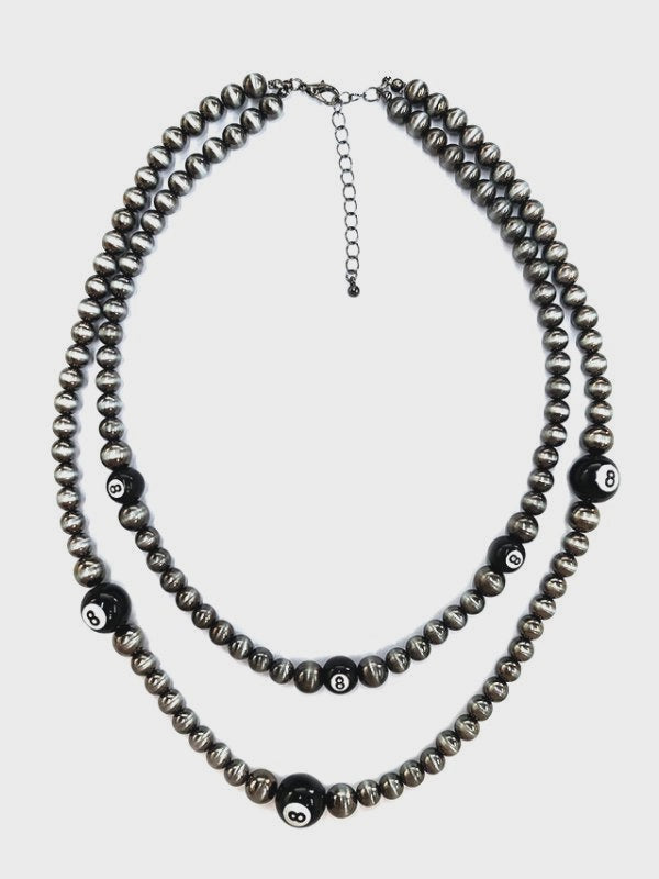 8 Ball Silver Beaded Necklace