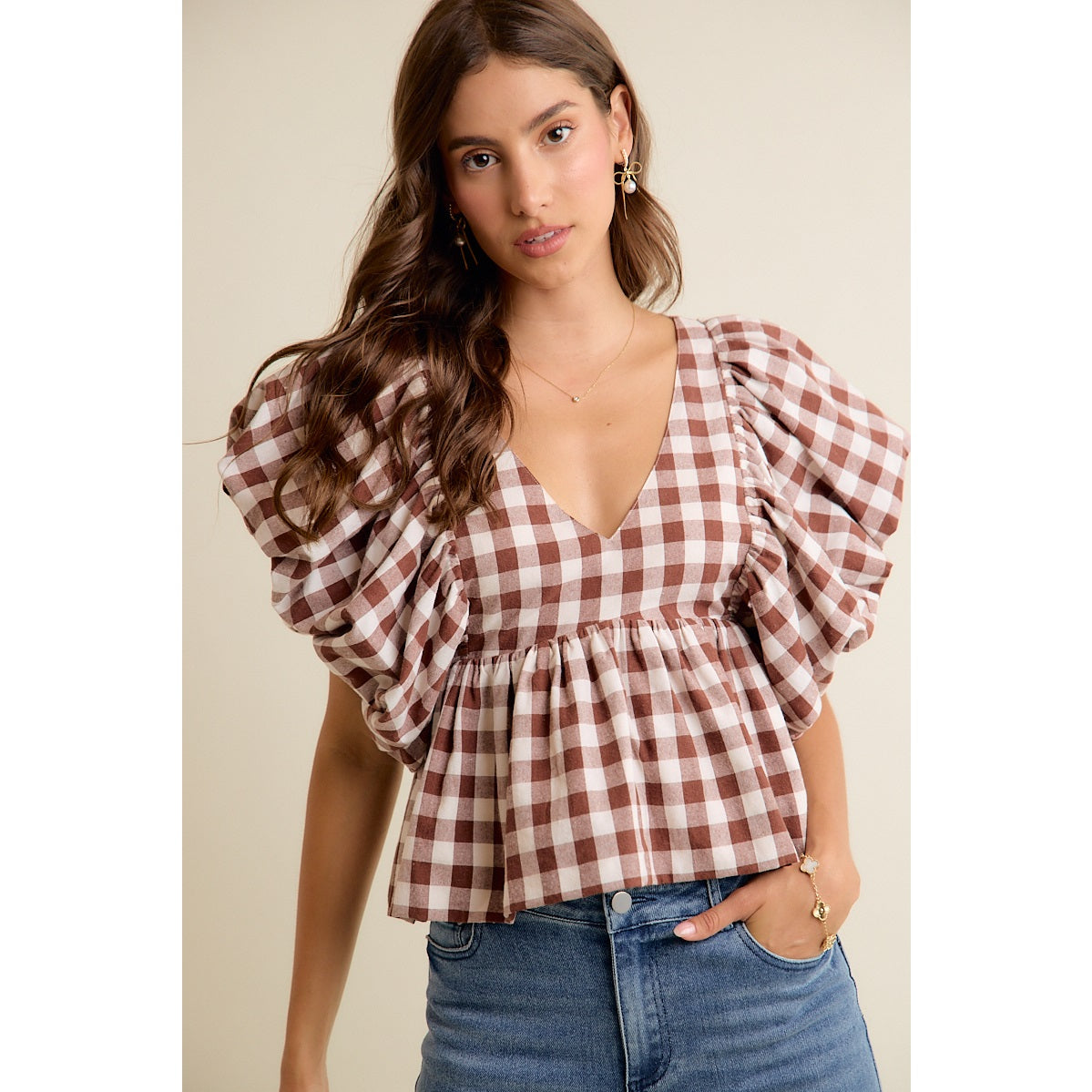 Bringing Back Memories Brown Gingham Blouse