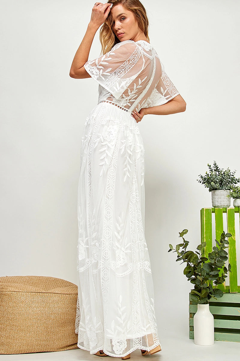 Mexico Bound White Lace Maxi Dress