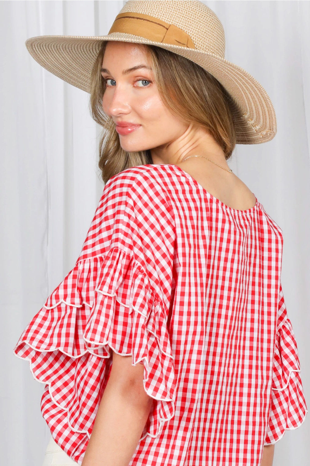 Sun Rays & Rosy Cheeks Ruffled Red Plaid Blouse