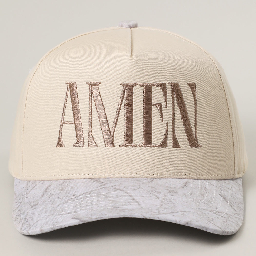 White Camo Amen Embroidered Trucker Hat