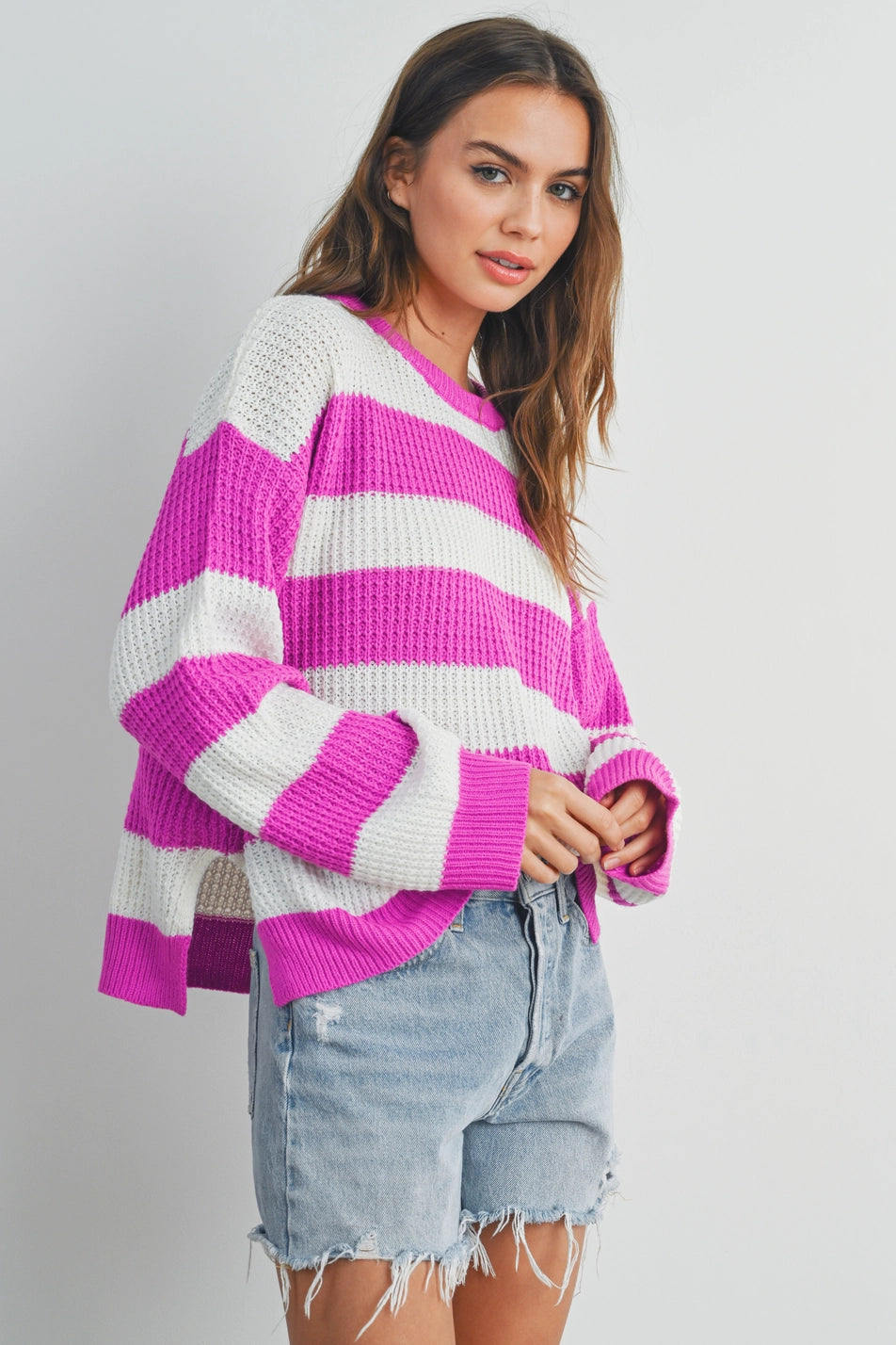 Quit Flirting Fuchsia  Striped Sweater