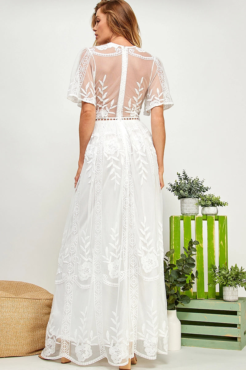 Mexico Bound White Lace Maxi Dress