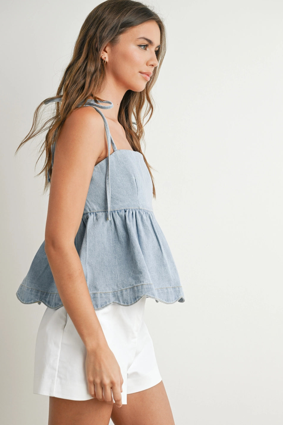 On Shore Time Scalloped Light Denim Top