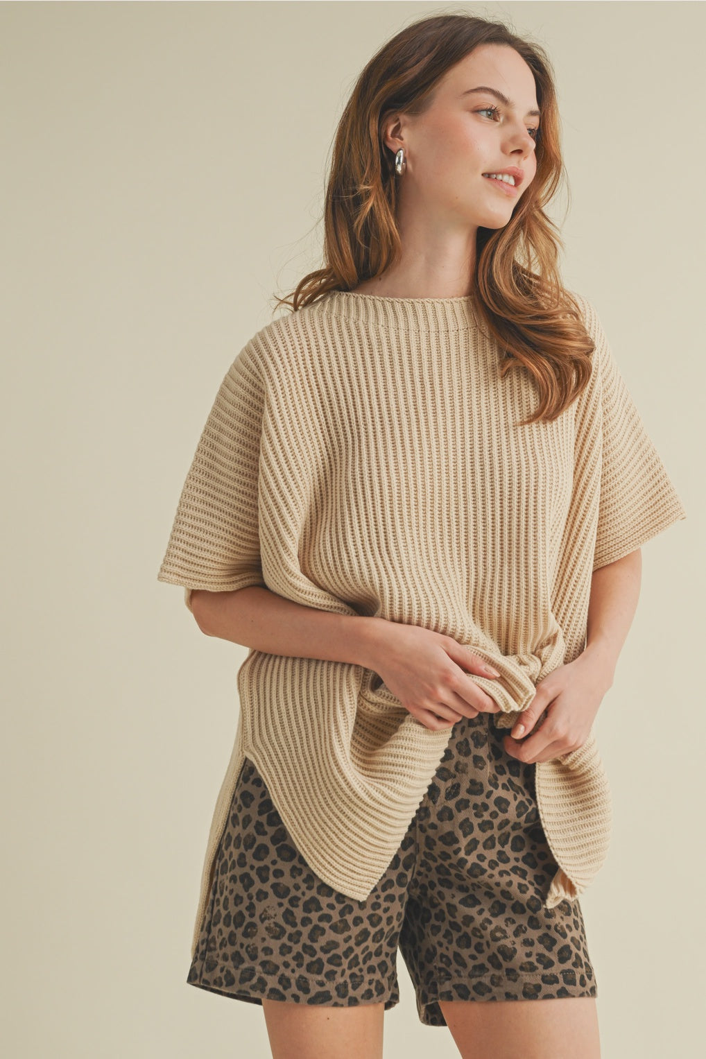 On To The Next Oatmeal Knit Sweater Top