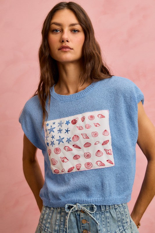 It Shore Is A Good Life Flag Knit Top