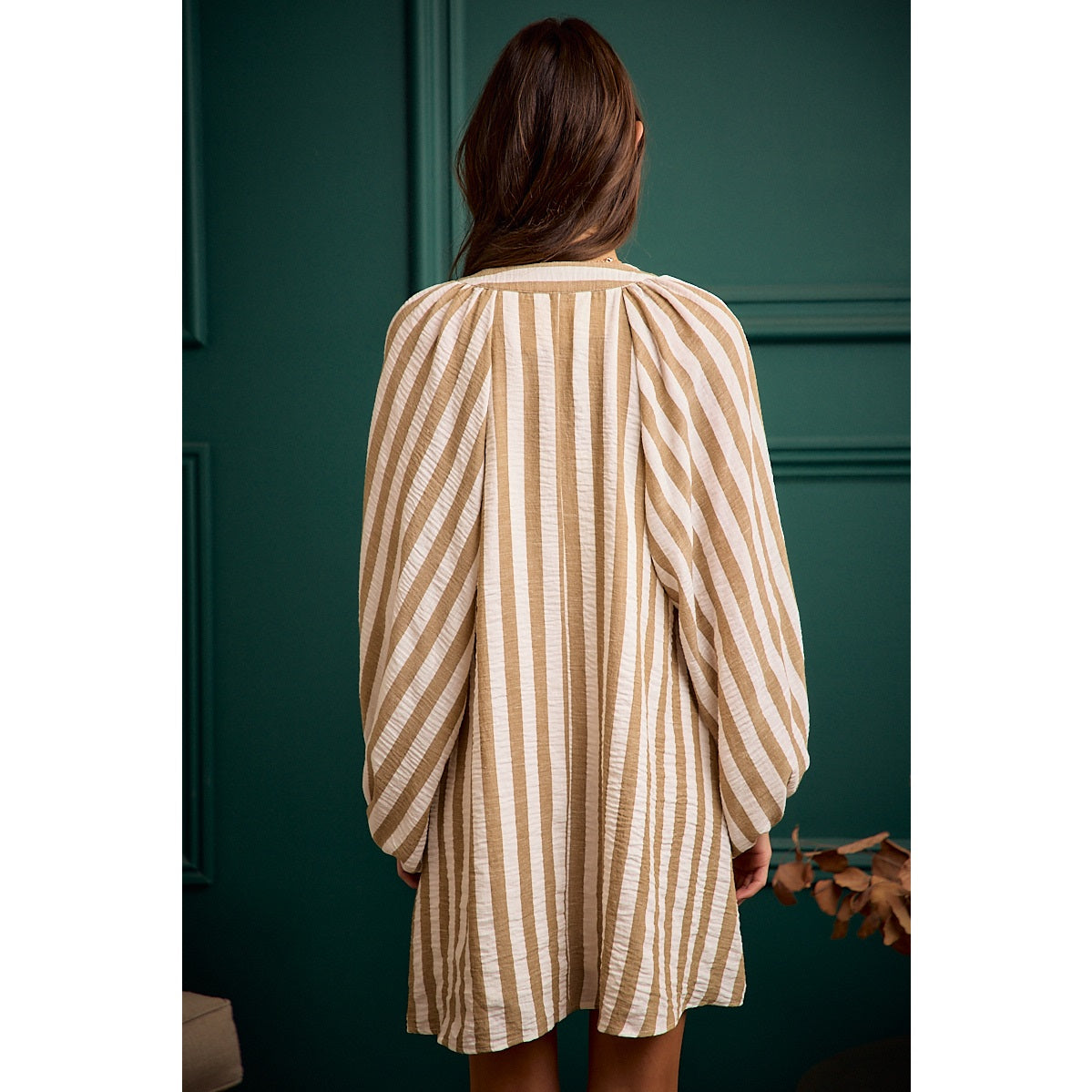 Your Secret Is Safe With Me Striped Mocha Lace Up Dress