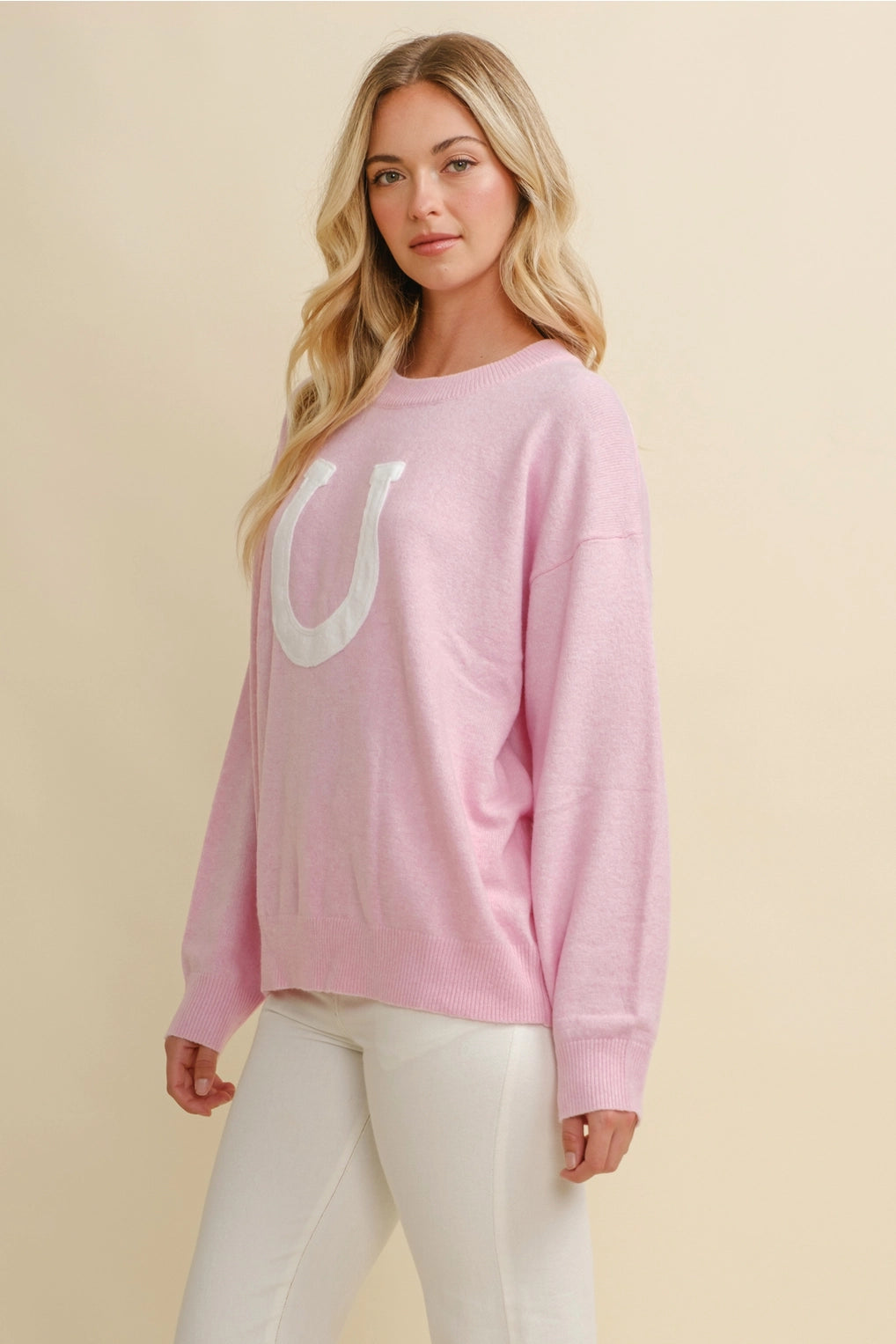 Bareback Rider Pink Horse Shoe Sweater