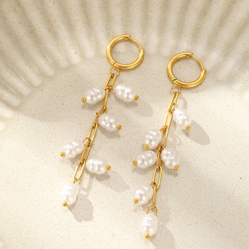 18K Stainless Steel Pearl Drop Earrings