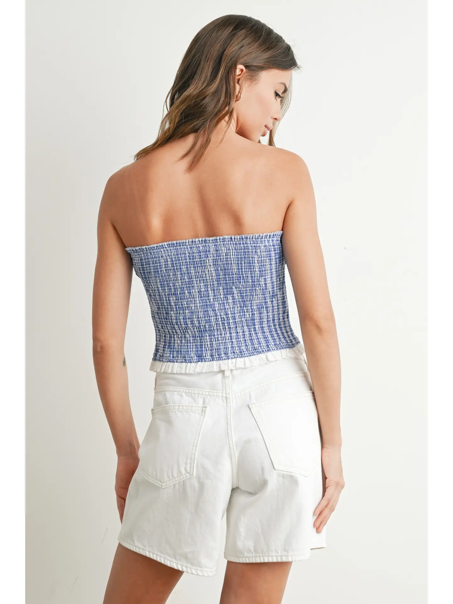 Home Of The Brave Blue Striped Strapless Top