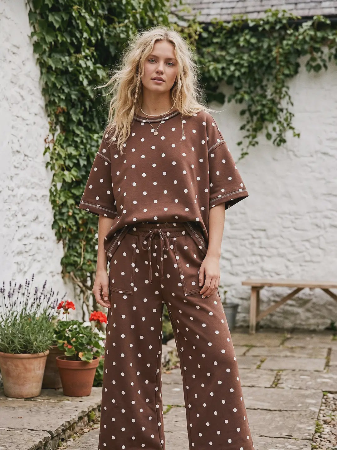 Point Me In The Right Direction Brown Polka Dot Lounge Pants