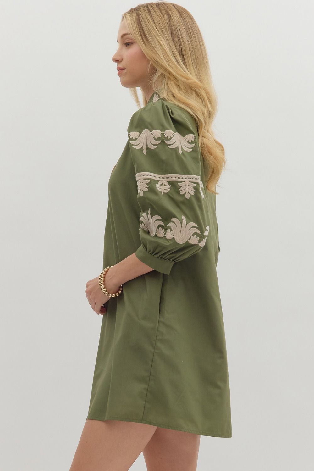 Only If You Promise Me Olive Embroidered Dress