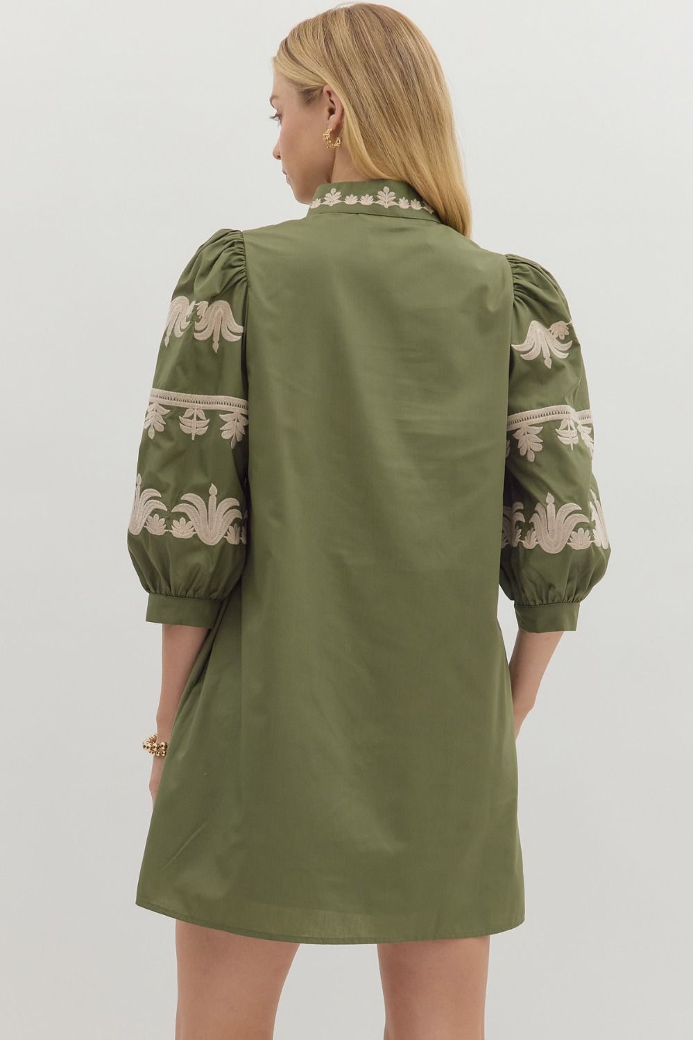 Only If You Promise Me Olive Embroidered Dress
