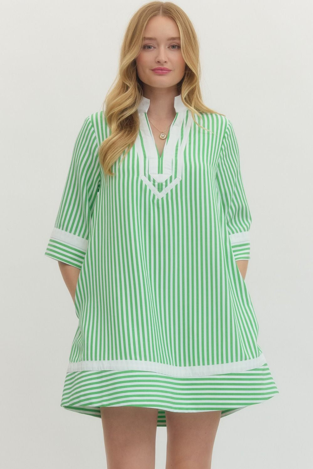 She Can & She Will Green Striped Dress