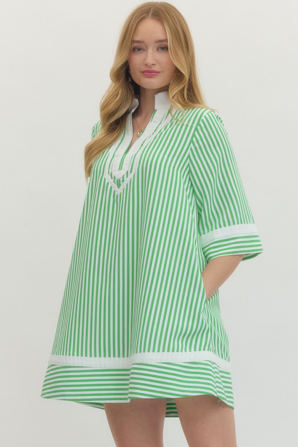She Can & She Will Green Striped Dress