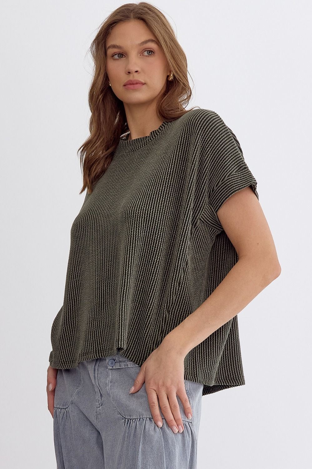 RESTOCK Transitioning Into Fall Olive Top