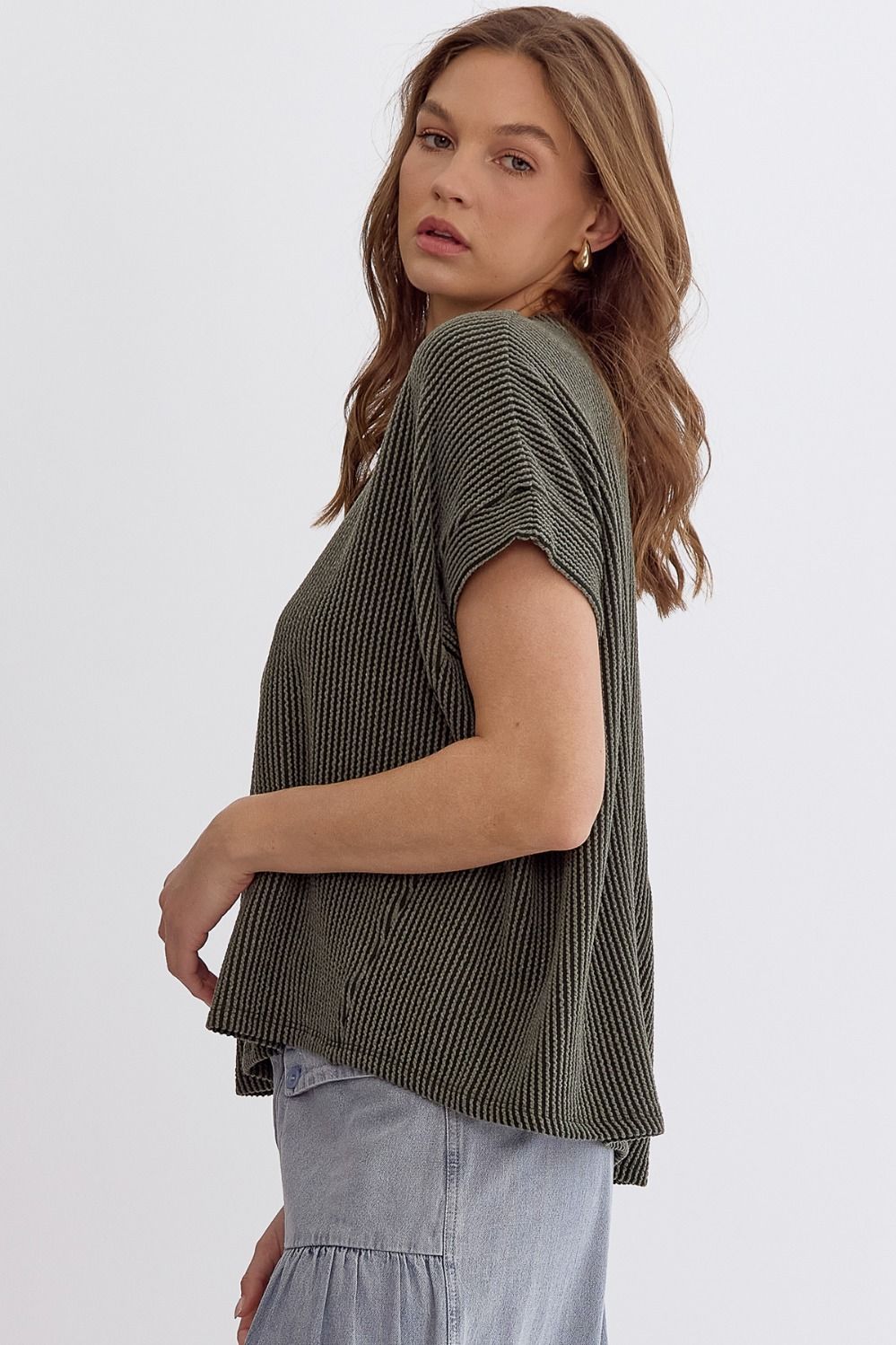 RESTOCK Transitioning Into Fall Olive Top