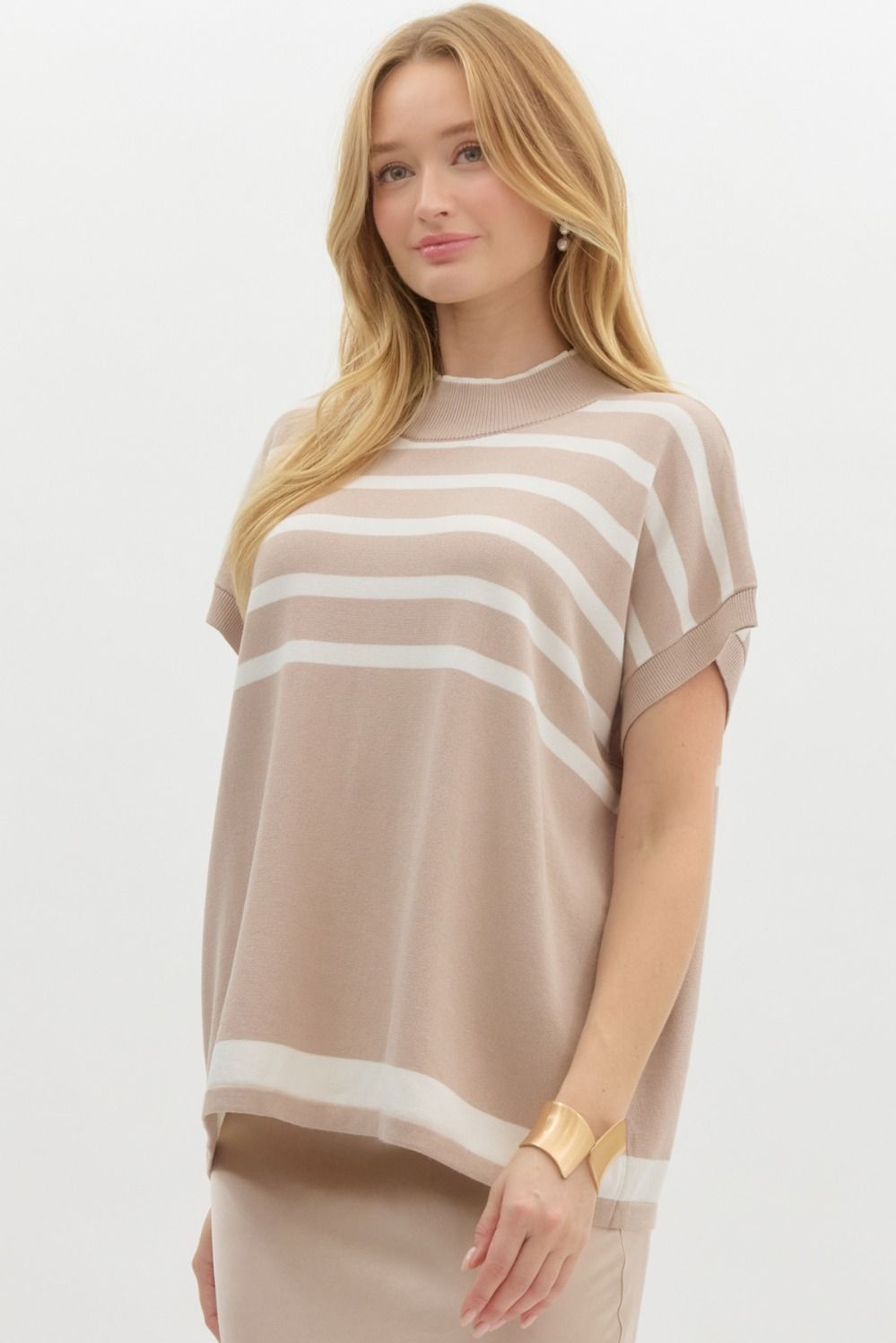 By The Shore Taupe Striped Blouse