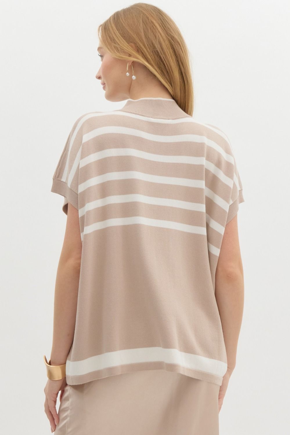 By The Shore Taupe Striped Blouse