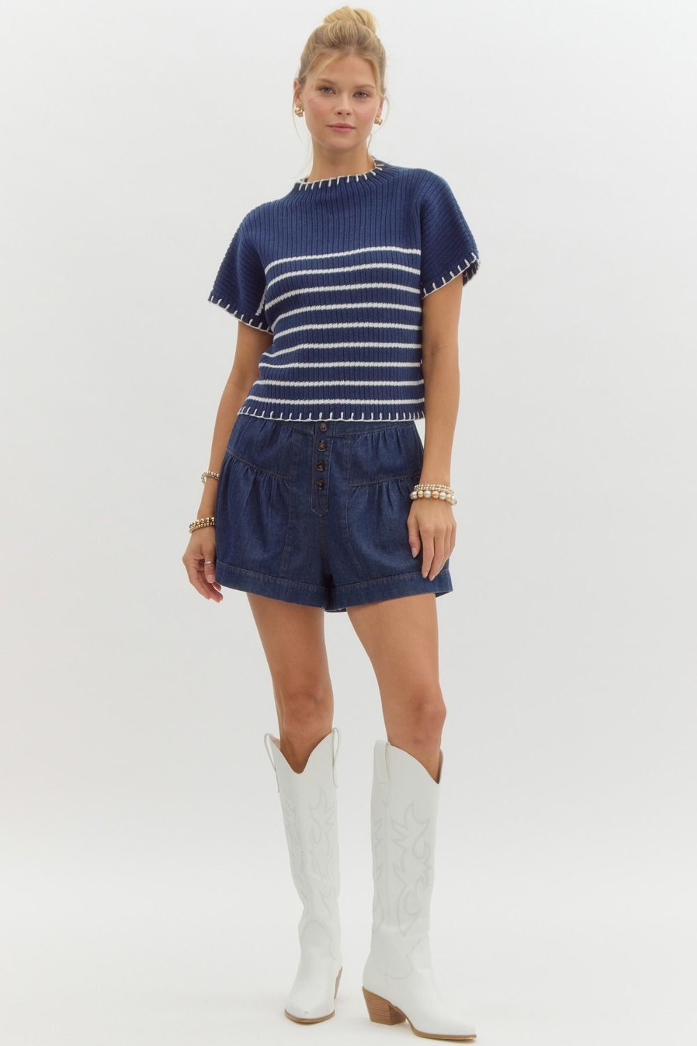 Coastal Cutie Navy Striped Sweater Top