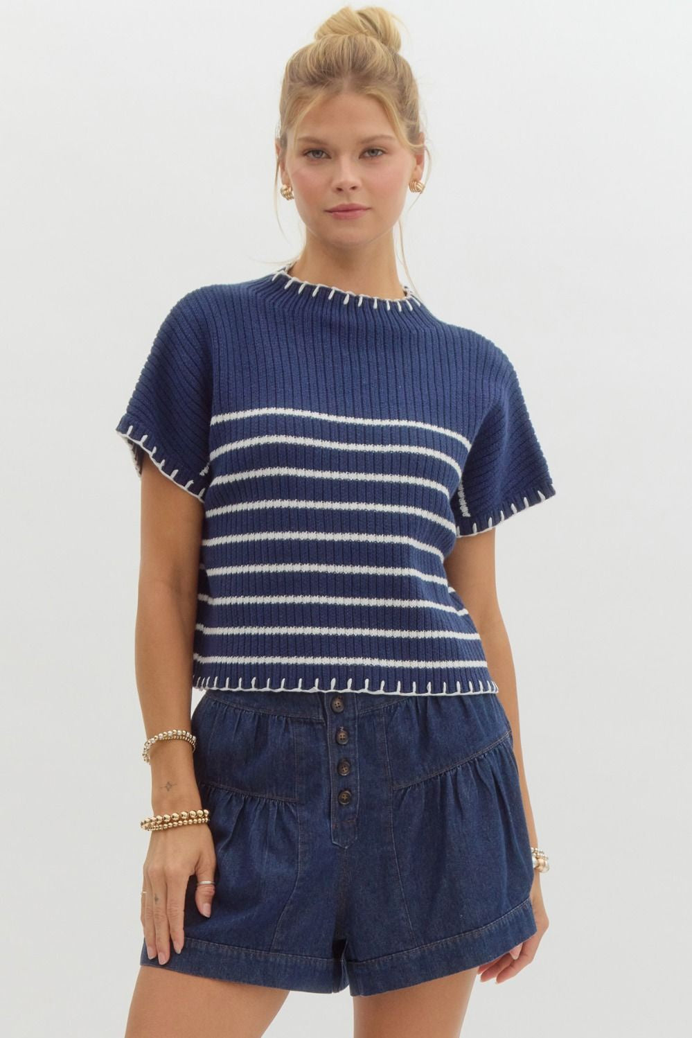 Coastal Cutie Navy Striped Sweater Top