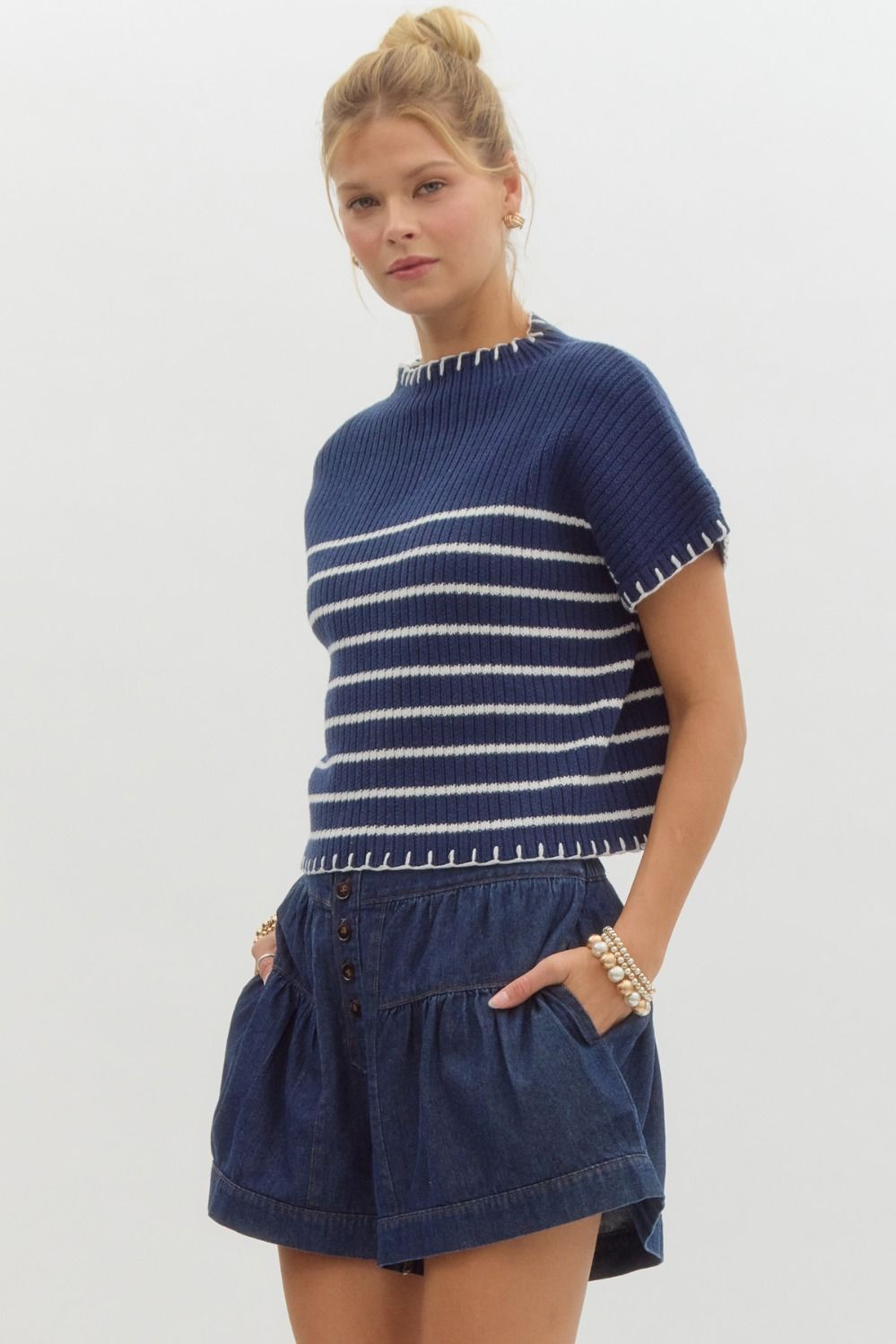 Coastal Cutie Navy Striped Sweater Top