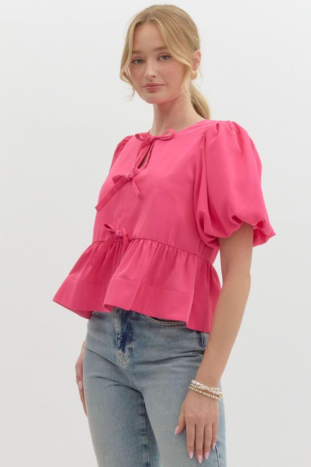 Hottie Without Even Knowing Hot Pink Blouse