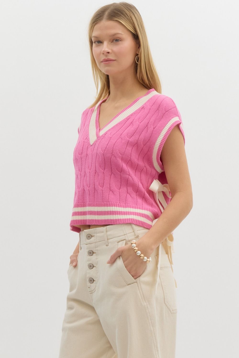 Very Sweet Of You Pink Knit Sweater Vest