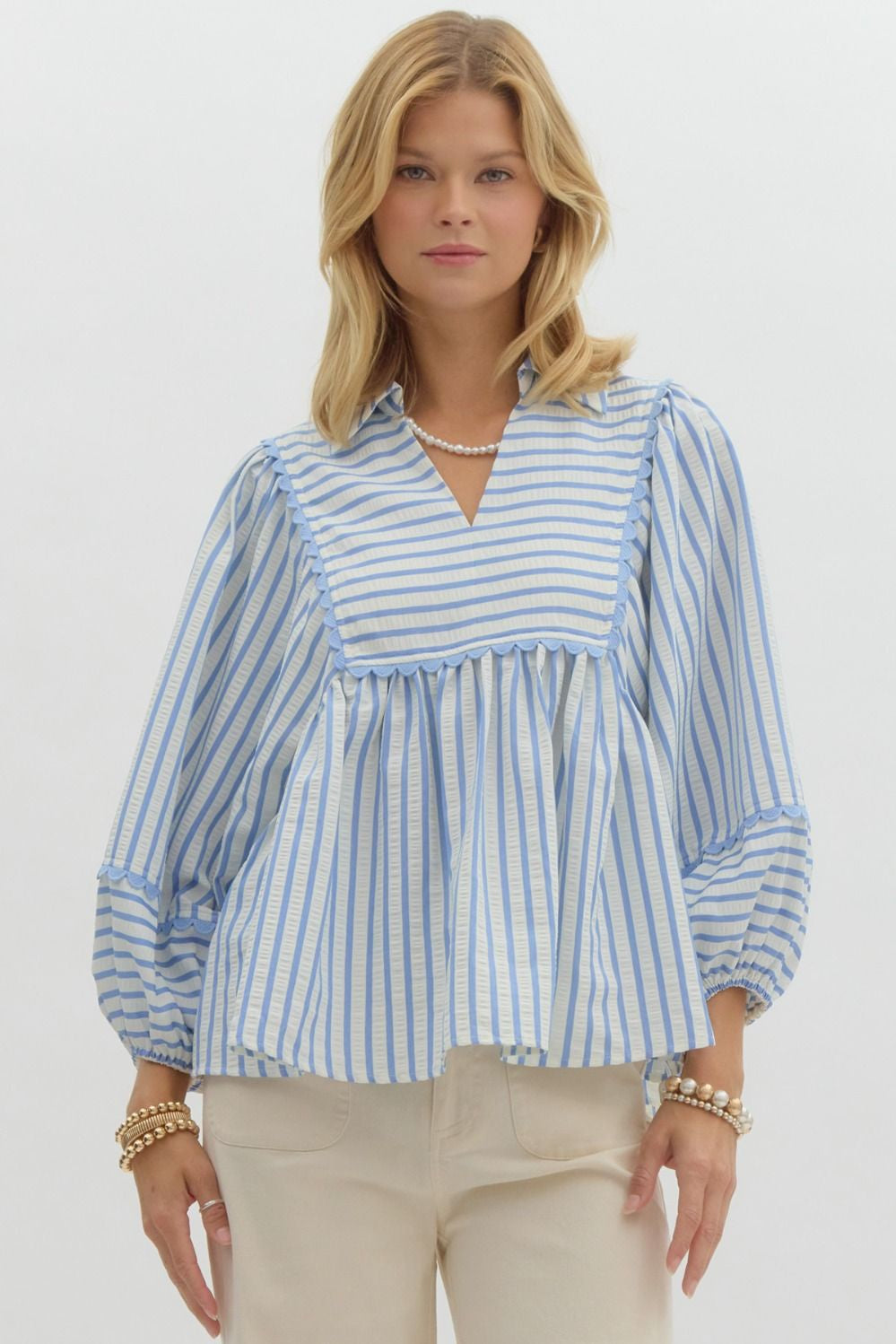 A Real Beauty Blue Striped Blouse