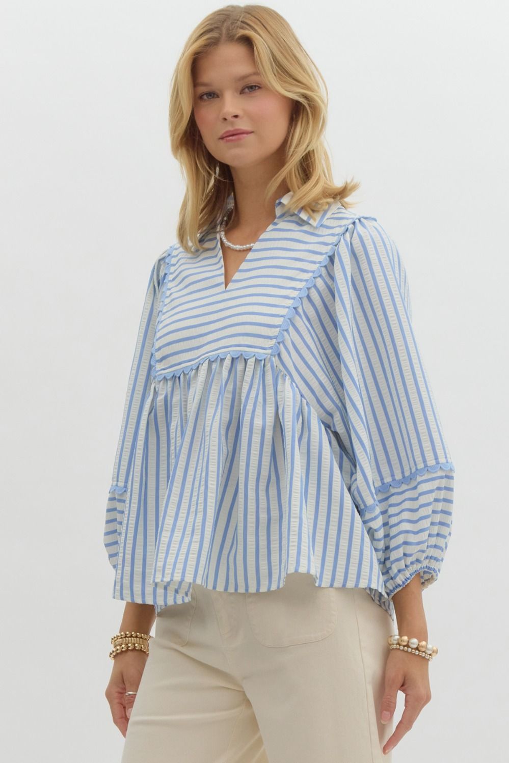 A Real Beauty Blue Striped Blouse