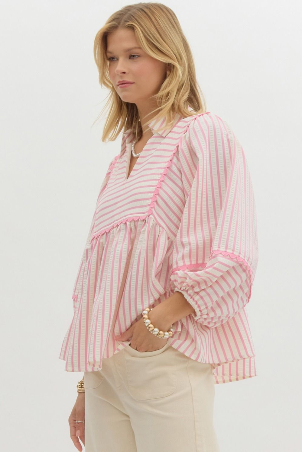 A Real Beauty Pink Striped Blouse