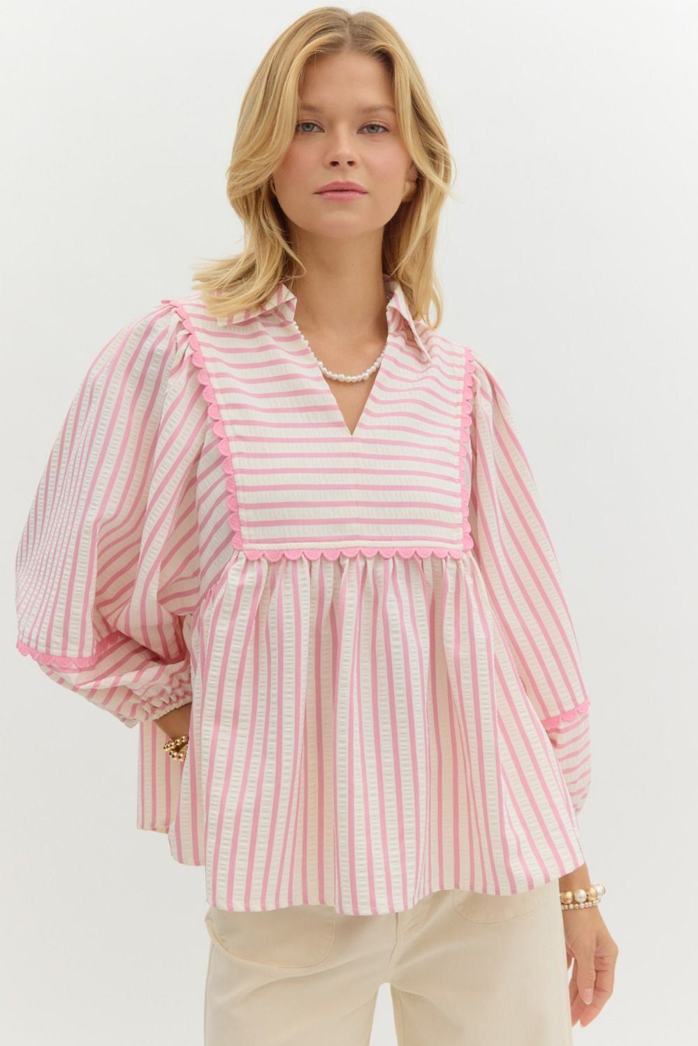 A Real Beauty Pink Striped Blouse