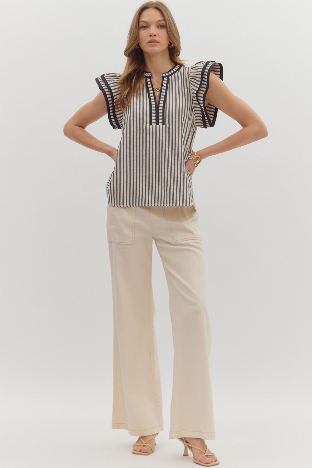Never Been Better Black Striped Blouse