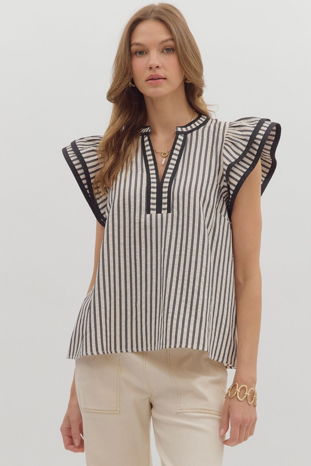 Never Been Better Black Striped Blouse