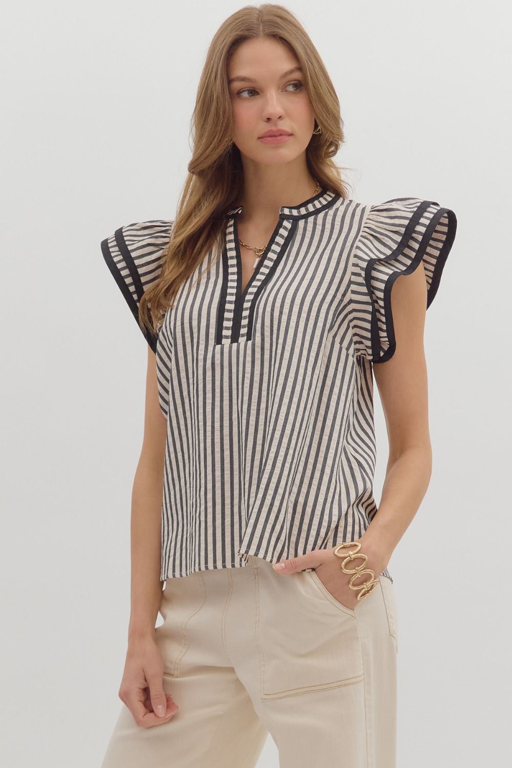 Never Been Better Black Striped Blouse