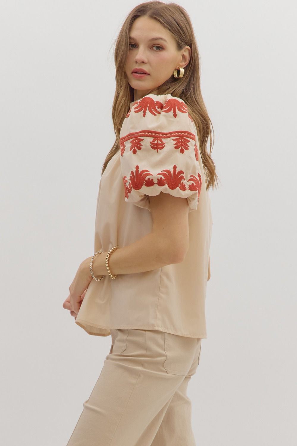 Enjoy Every Bit Taupe Embroidered Blouse
