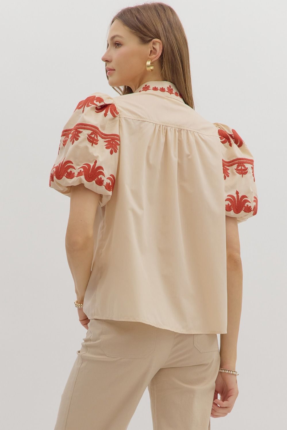 Enjoy Every Bit Taupe Embroidered Blouse