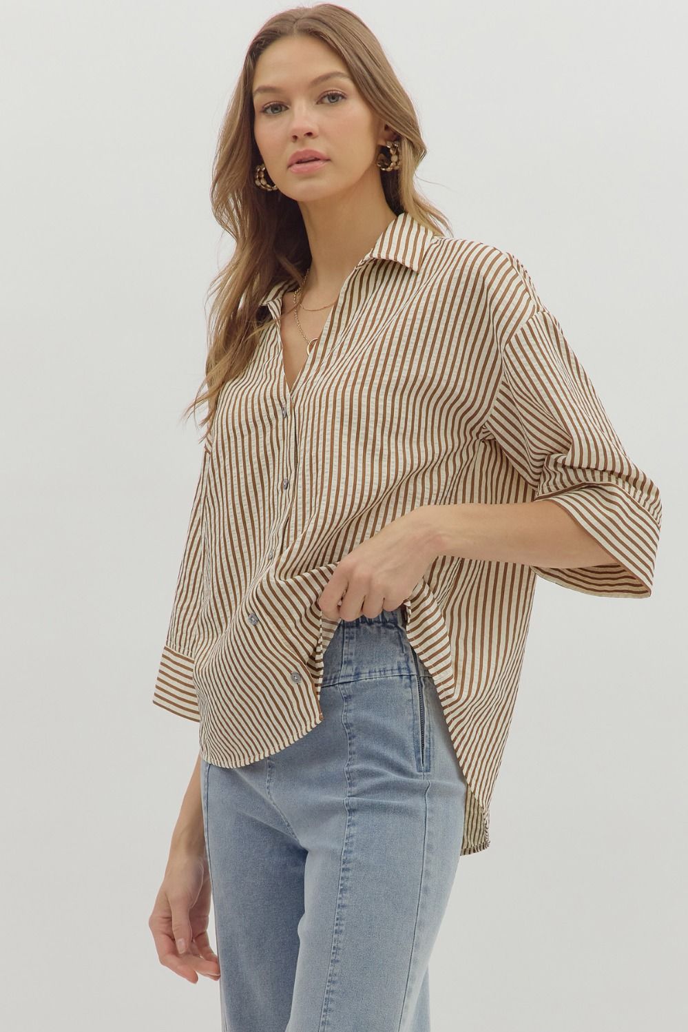 Bonfires & S'Mores Season Brown Striped Blouse