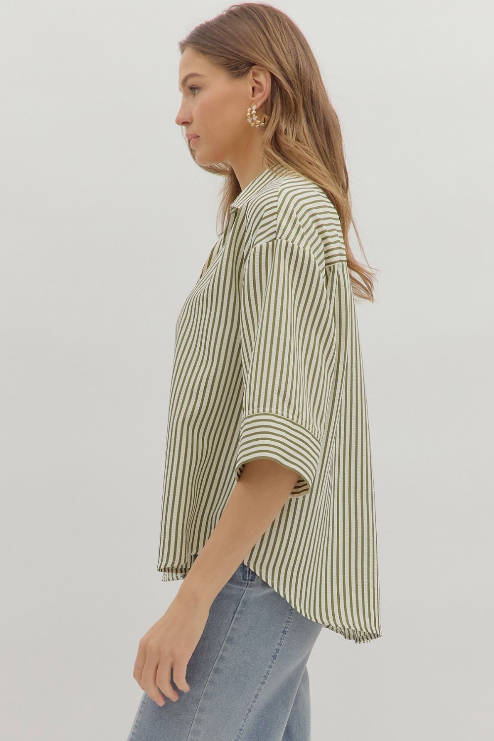 Bonfires & S'Mores Season Olive Striped Blouse
