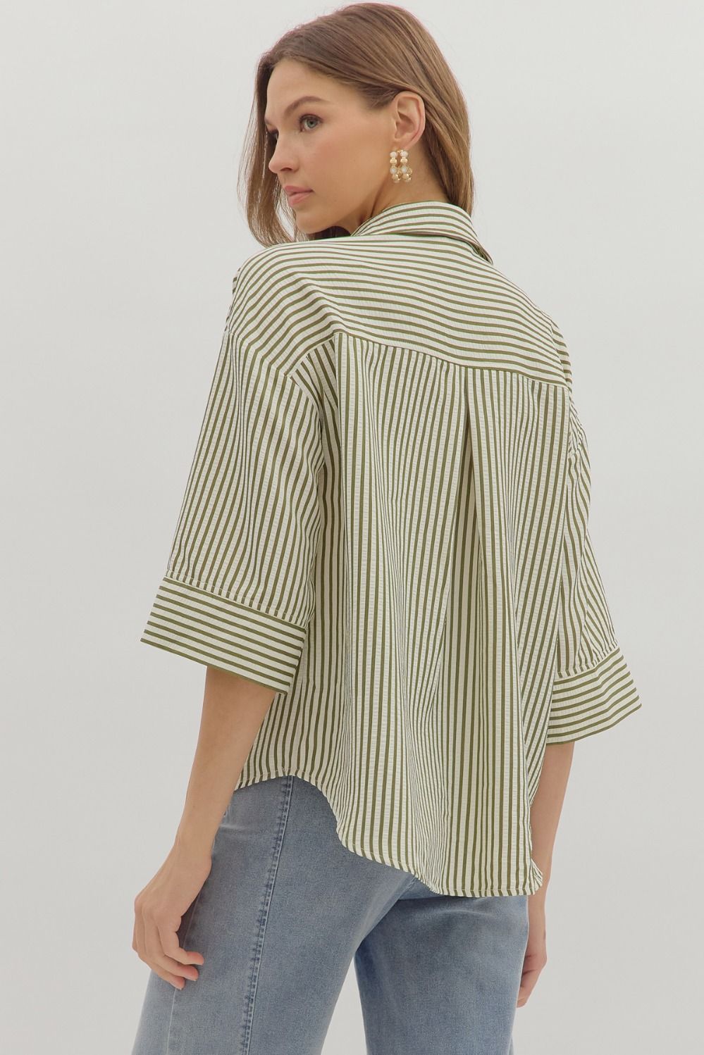 Bonfires & S'Mores Season Olive Striped Blouse