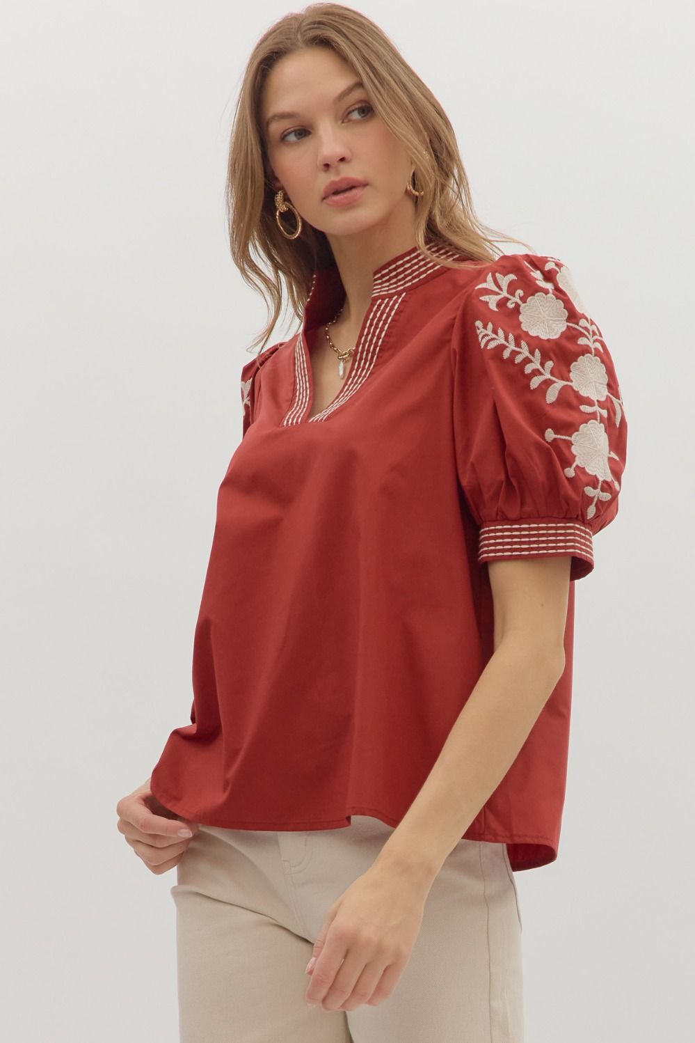 Fine The Beauty Burgundy Embroidered Blouse
