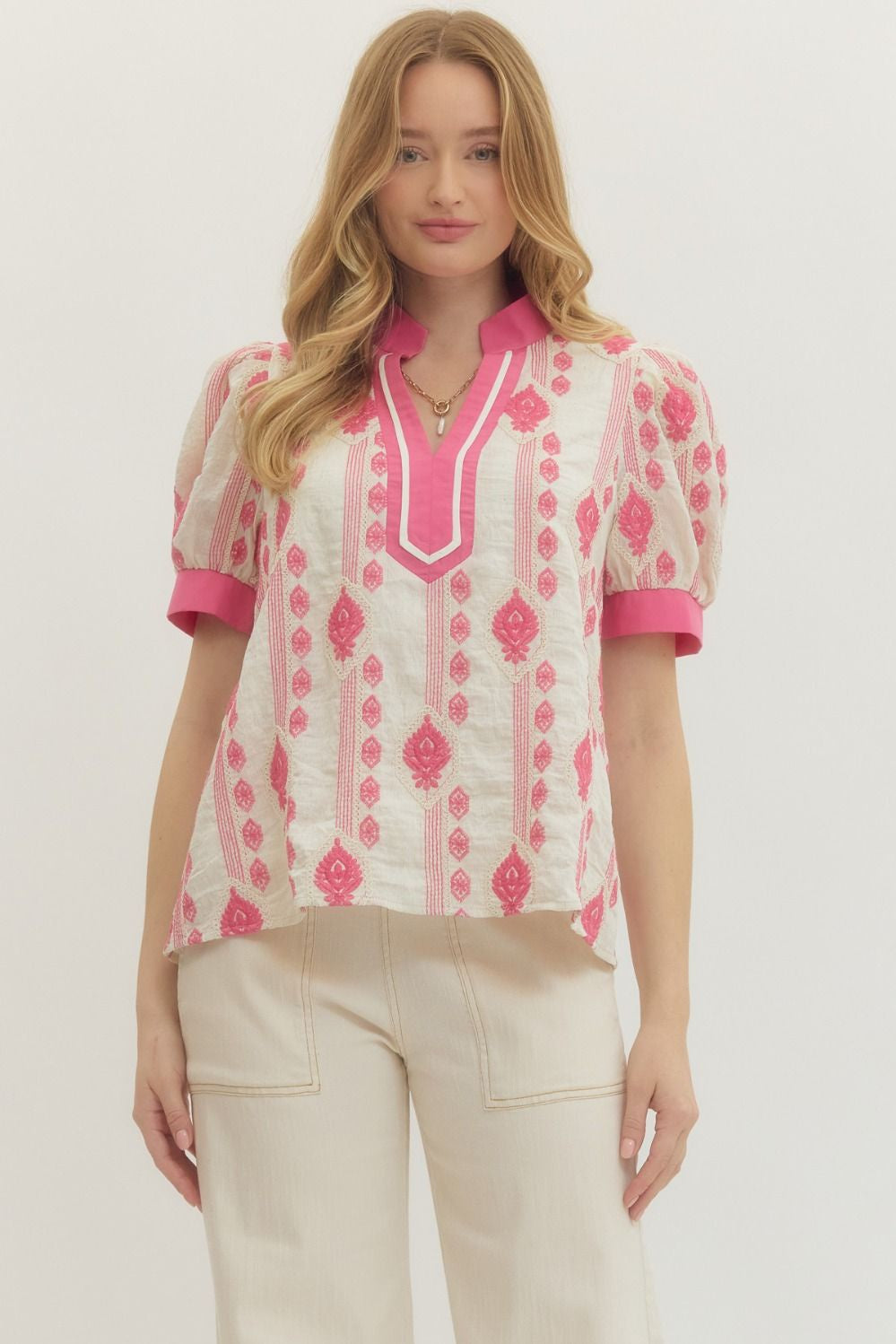 Prove It Pink Embroidered Blouse